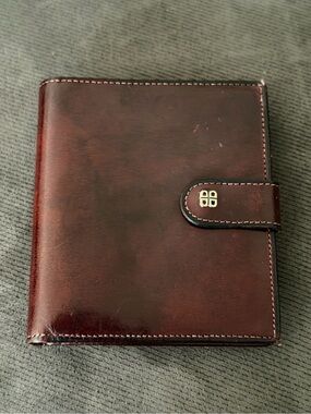 Vintage Bosca Brown Oxblood Leather Snap Wallet w/ Gold Accent Hand Stained Hide